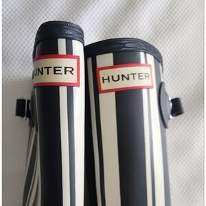 Hunter Black and White Striped Rain Boots